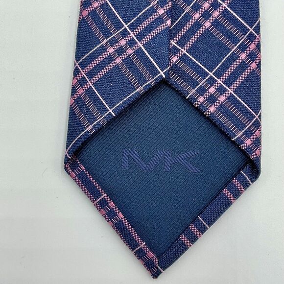 Michael Kors Plaid Necktie Tie Navy Blue Pink Silk Blend‎ - Picture 5 of 6